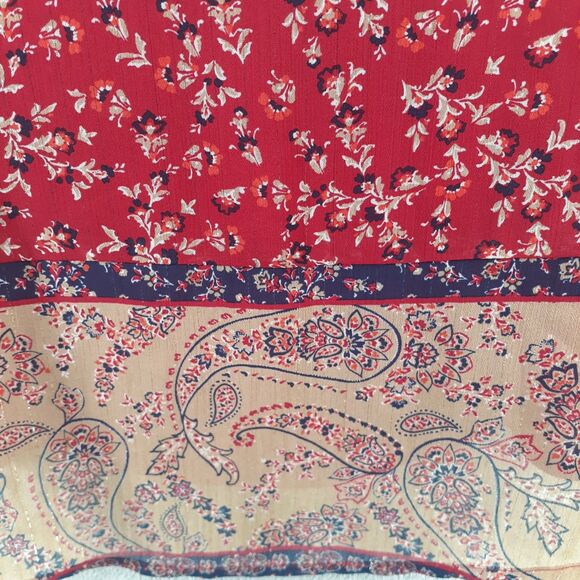 St. John's Bay Size 1X Womens Red Paisley Drawstring Long Sleeve Pleated Blouse - Picture 9 of 9